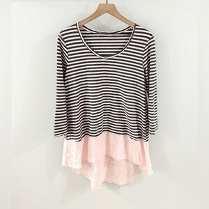 Cut Loose Blouse Bottom Linen Tunic Pink & Gray Size Medium